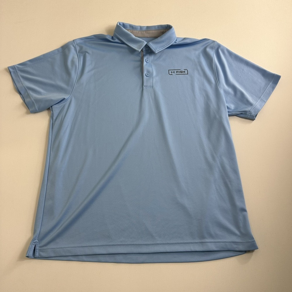 Under Armour Fishing Polo Shirt Men Size 2XL Loose Heat Gear Performance blue